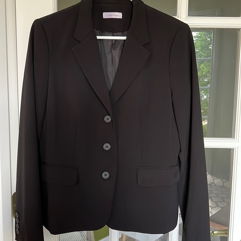 Calvin Klein black three button front blazer size 10